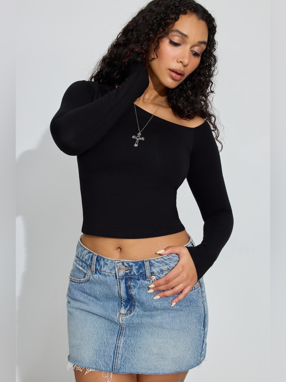 Garage Asymmetric Long Sleeve Top Black Off Shoulder Long Sleeve Top Size XS
